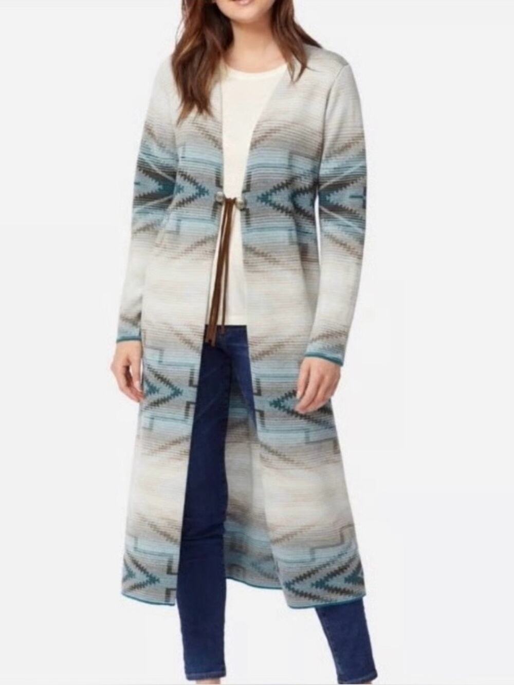 Pendleton Merino Wool Pinyon Long Duster Tan/Aqua Medium